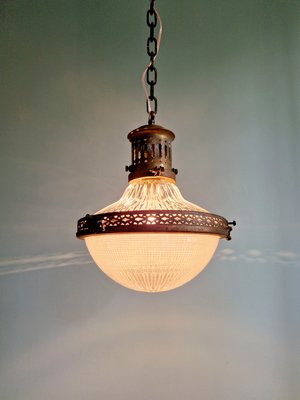 Holophane Pendant Lamp in Prismatic Glass, 1920s-FAX-2023699