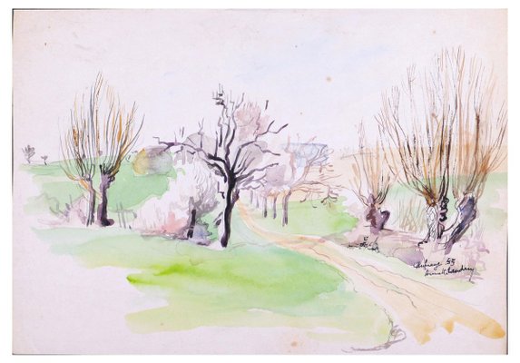 Hommage à Colette - Ink and Watercolor by A. Landry - 1955 1955-ZCI-760698