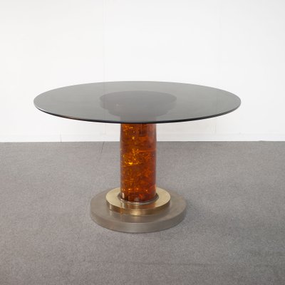 Honey Color Chromed Steel and Acrylic Glass Dining Table, 1970s-JQO-1431781