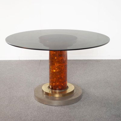 Honey Color Chromed Steel and Acrylic Glass Dining Table, 1970s-JQO-1431781