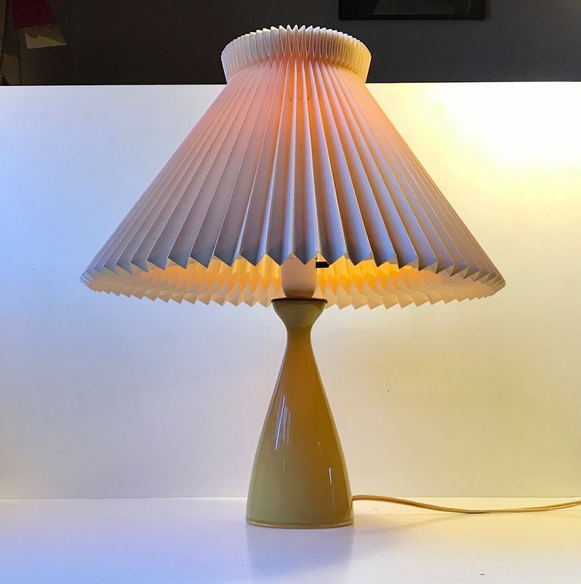 Honey Yellow Cased Glass Table Lamp by Jacob E. Bang for Kastrup, 1950s