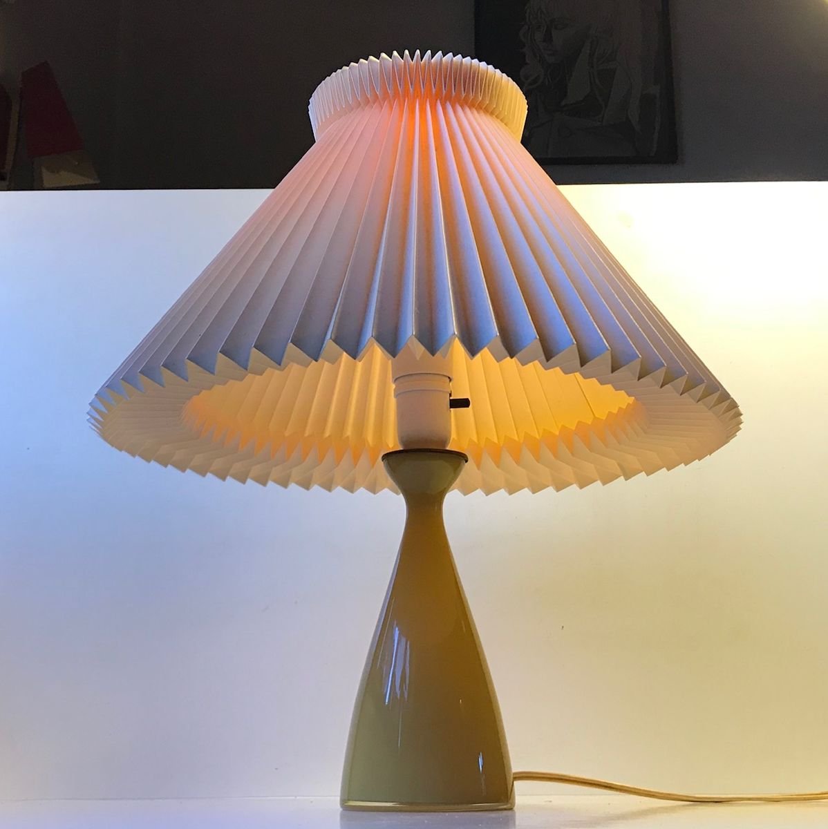 Honey Yellow Cased Glass Table Lamp by Jacob E. Bang for Kastrup, 1950s