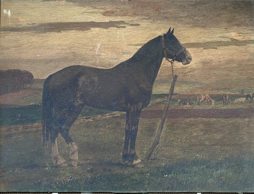 Horse, 19th Century, Oil on Panel, Framed-QKG-1394663