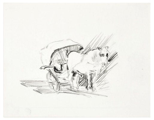 Horse and Carriage - Original Charcoal Drawing y N. Czinober - Mid 1900 Mid 20th Century-ZCI-755602