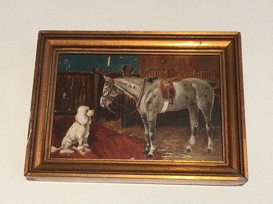 Horse and Dog Paintings, 19th-Century, Oil on Canvas, Framed, Set of 2-BA-658354