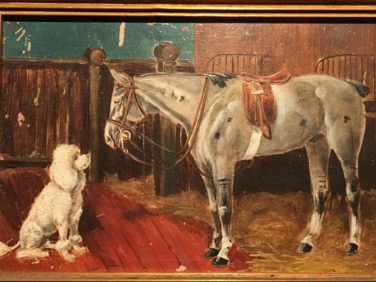 Horse and Dog Paintings, 19th-Century, Oil on Canvas, Framed, Set of 2-BA-658354