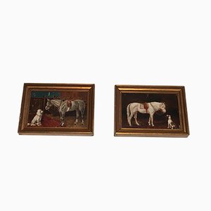 Horse and Dog Paintings, 19th-Century, Oil on Canvas, Framed, Set of 2-BA-658354