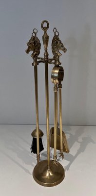 Horse Head Fire Tools in Brass in the style of the Maison Jansen, 1950s, Set of 5-BA-1780969