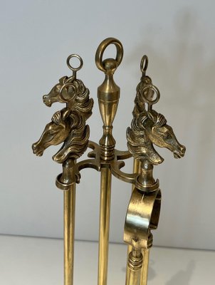 Horse Head Fire Tools in Brass in the style of the Maison Jansen, 1950s, Set of 5-BA-1780969