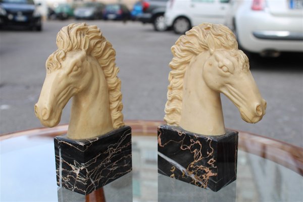 Horse Head Sculptures with Marble & Faux Ivory, 1950s, Set of 2-EH-776769