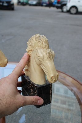 Horse Head Sculptures with Marble & Faux Ivory, 1950s, Set of 2-EH-776769