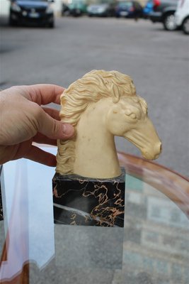 Horse Head Sculptures with Marble & Faux Ivory, 1950s, Set of 2-EH-776769