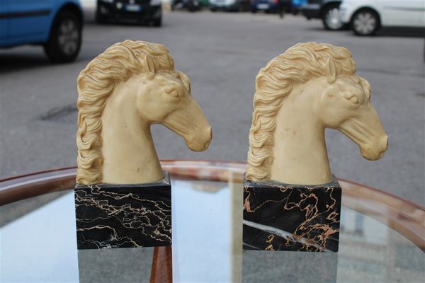 Horse Head Sculptures with Marble & Faux Ivory, 1950s, Set of 2-EH-776769