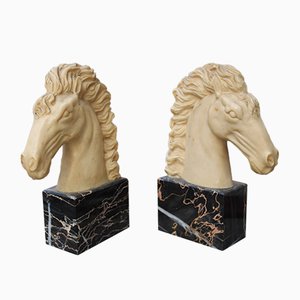 Horse Head Sculptures with Marble & Faux Ivory, 1950s, Set of 2-EH-776769