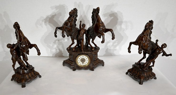 Horses Fireplace Set in the style of G. Coustou, Set of 3-RVK-1395154