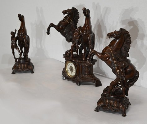 Horses Fireplace Set in the style of G. Coustou, Set of 3-RVK-1395154