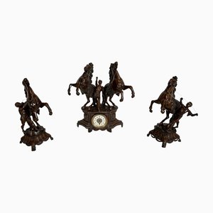 Horses Fireplace Set in the style of G. Coustou, Set of 3-RVK-1395154