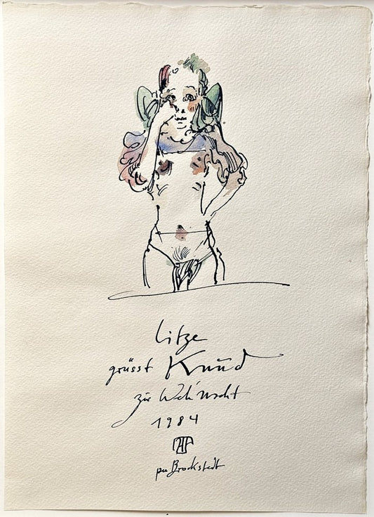 Horst Janssen, Watercolor and Ink, Signed and Dated, 1984