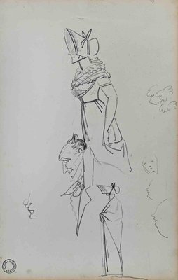 Hortense Haudebort-Lescot, Study of Figures, Pencil Drawing, Early 19th Century-ZCI-1759300