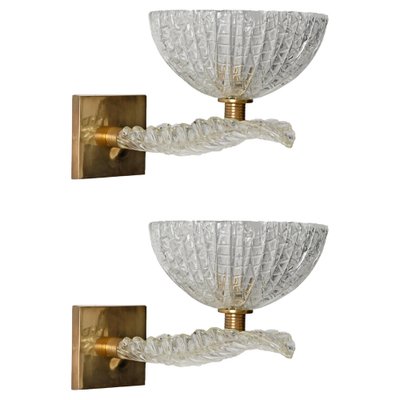 Huge Barovier Murano Leaf Glass and Brass Sconces, Italy, 1950s, Set of 2-JDR-1804942