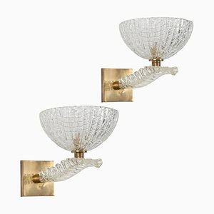 Huge Barovier Murano Leaf Glass and Brass Sconces, Italy, 1950s, Set of 2-JDR-1804942