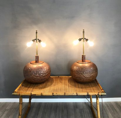 Huge Copper & Brass Table Lamps, Italy, 1970s, Set of 2-LYQ-1171752