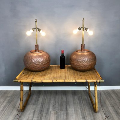 Huge Copper & Brass Table Lamps, Italy, 1970s, Set of 2-LYQ-1171752