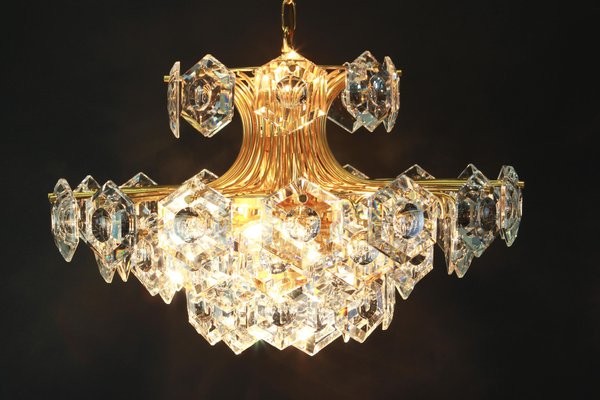 Huge German Gilt Brass and Crystal Glass Chandelier by Kinkeldey, 1960s-UGR-1085499