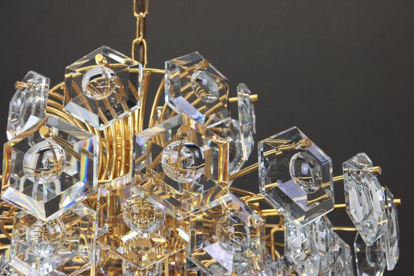 Huge German Gilt Brass and Crystal Glass Chandelier by Kinkeldey, 1960s-UGR-1085499