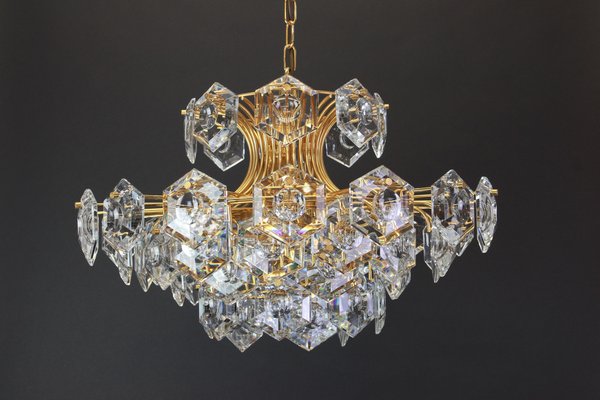 Huge German Gilt Brass and Crystal Glass Chandelier by Kinkeldey, 1960s-UGR-1085499