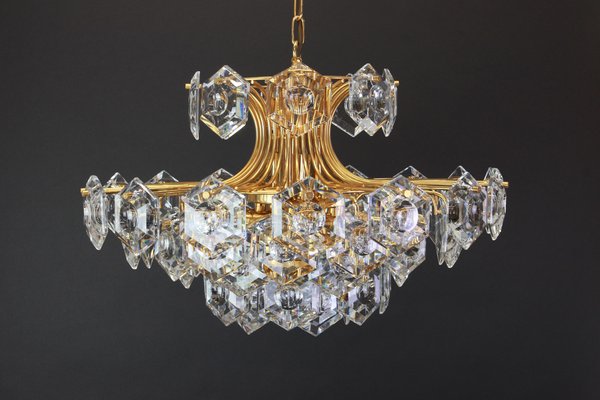 Huge German Gilt Brass and Crystal Glass Chandelier by Kinkeldey, 1960s-UGR-1085499