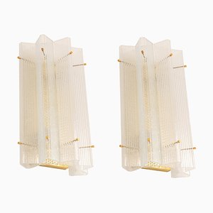 Huge Triangular Frosted Glass Wall Sconces from Limburg, Germany, 1960s, Set of 2-UGR-1172949