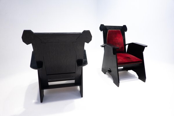 Hungarian Armchairs in Red Velvet by Toroczkai Wigand, 1920s-FGA-1225959