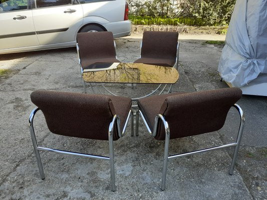 Hungarian Chrome-Plated Metal Table and Dining Chairs Set, 1960s, Set of 5-OXJ-716907