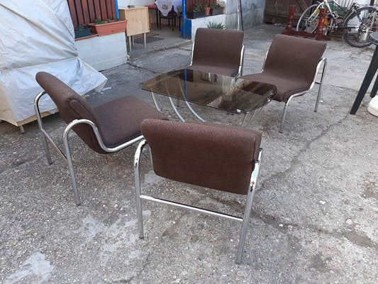 Hungarian Chrome-Plated Metal Table and Dining Chairs Set, 1960s, Set of 5-OXJ-716907