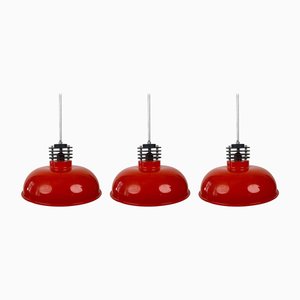 Hungarian Industrial Style Pendant Lamps in Burnt Orange, 1970s, Set of 3-BAF-763370