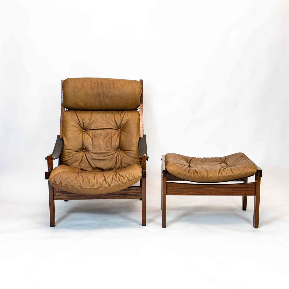 Hunter Chair and Ottoman by Torbjørn Afdal for Bruksbo Møbler, 1960s, Set of 2