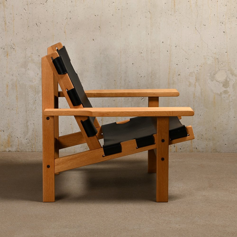 Hunter Chair in Oak and Black Leather by Kurt Østervig for K.P. Jørgensens Furniture Factory, 1980s