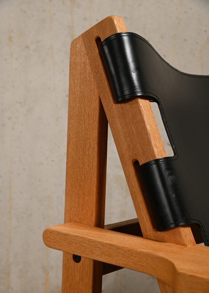 Hunter Chair in Oak and Black Leather by Kurt Østervig for K.P. Jørgensens Furniture Factory, 1980s