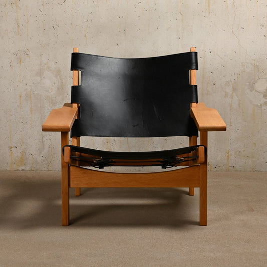 Hunter Chair in Oak and Black Leather by Kurt Østervig for K.P. Jørgensens Furniture Factory, 1980s