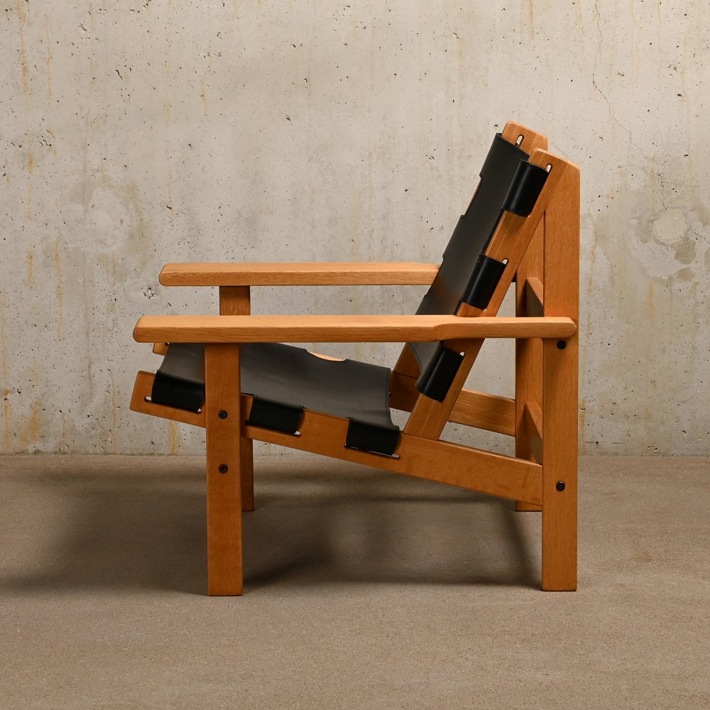 Hunter Chair in Oak and Black Leather by Kurt Østervig for K.P. Jørgensens Furniture Factory, 1980s