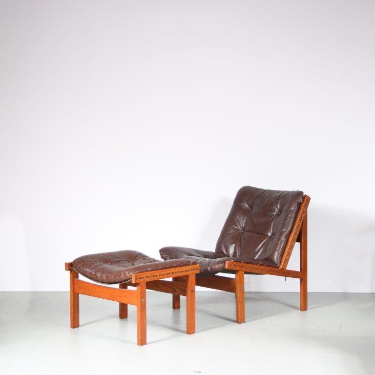 Hunting Chair + Ottoman by Torbjorn Afdal for Bruksbo, Norway, 1960s, Set of 2