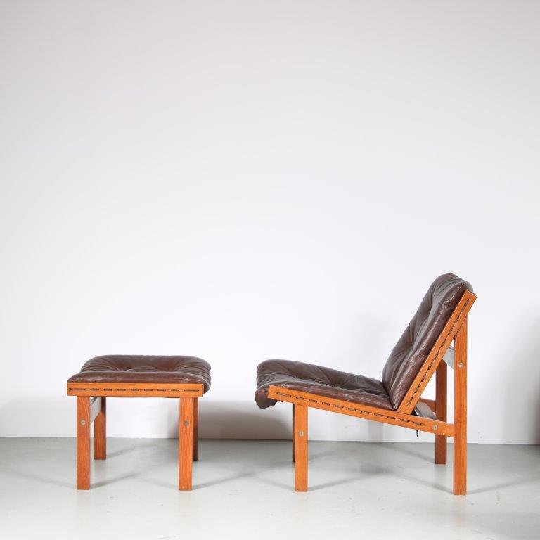 Hunting Chair + Ottoman by Torbjorn Afdal for Bruksbo, Norway, 1960s, Set of 2