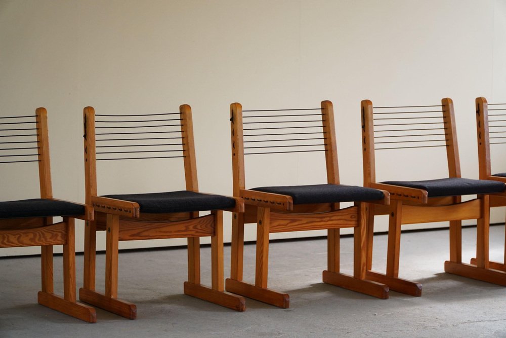 Hunting Chairs in Pine attributed to Torbjørn Afdal for Bruksbo, 1960s, Set of 6