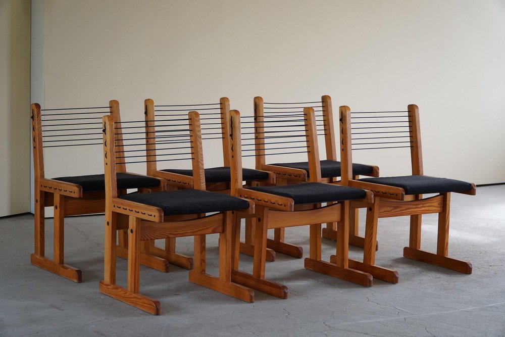 Hunting Chairs in Pine attributed to Torbjørn Afdal for Bruksbo, 1960s, Set of 6