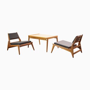 Hunting Chairs with Table by Heinz Heger for PGH Erzgebirgisches Kunsthandwerk Annaberg Buchholz, former GDR, 1960s, Set of 3-KIJ-1752723