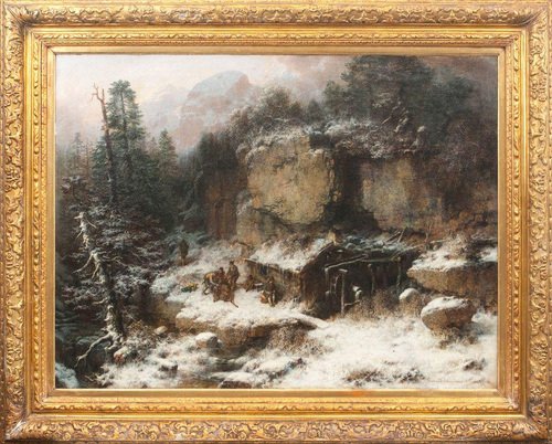 Hunting in Hills, Painting on Canvas, Framed