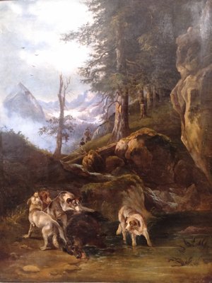 Hunting Scene, 1800s, Oil on Canvas, Framed-ZFY-1153250