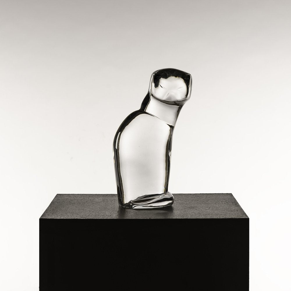 Hyaline Glass Cat Sculpture by Olle Alberius for Orrefors, 1970s