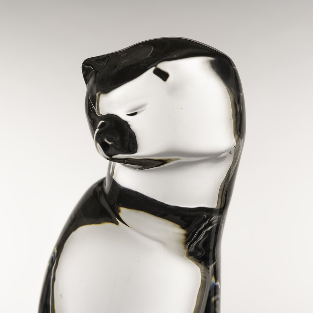 Hyaline Glass Cat Sculpture by Olle Alberius for Orrefors, 1970s